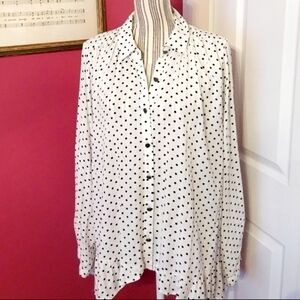 Free People White Gauze Black Polka Dot Collared Button Blouse Women's Medium M